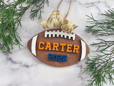 Football Christmas Tree Ornament, Handmade Wood Personalized for the Holidays