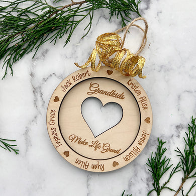 Grandkids Personalized Wood Engraved Ornament, Grandparents gift for Christmas