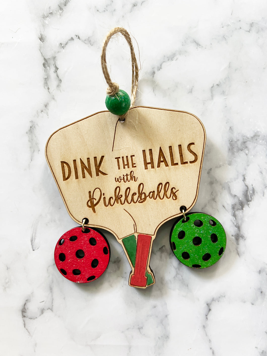 Pickleball Sport Handmade Ornament, 3D Wood Christmas Holiday Decor