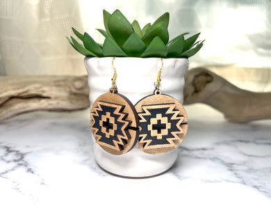 Handmade Aztec Circle Layered Wood Earrings